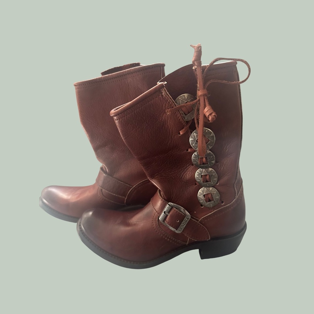 Sendra 8291 Brown Leather Engineer Boots Concho Studs Made in Spain Womens 5